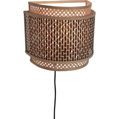 Afbeelding van Good&amp;Mojo Wandlamp Bhutan Bamboe Halfrond Large Naturel Zwart 32x16x27cm
