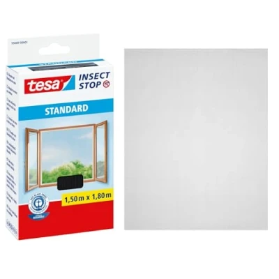 Afbeelding van tesa Insect Stop Standaard vliegengaas voor ramen, insectenbescherming, op maat te snijden, muggenbescherming zonder boren, vliegen net antraciet, 150 cm x 180 (2)