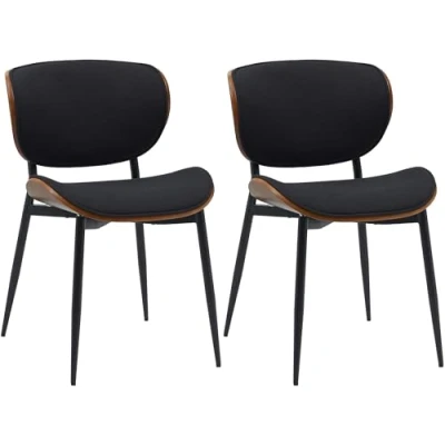 Afbeelding van CLP Enid Set van 2 Eetkamerstoelen bezoekersstoel met rugleuning en bekleding metalen frame hout Stof/walnoot/zwart