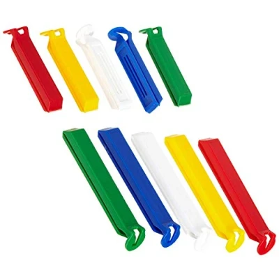 Afbeelding van Fackelmann Aromaclips TECNO, sluitclips van kunststof in 2 maten, sluitklemmen voor zakken (kleur: wit/blauw/geel/groen/rood), hoeveelheid: 10 stuks