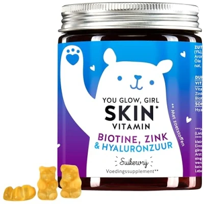 Afbeelding van Stralende en egale huid hyaluron gummies met 100mg hooggedoseerd hyaluronzuur, vitamine C, zink, biotine 60 stuks Suikervrije Bears with Benefits