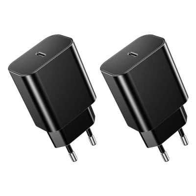 Afbeelding van 2 pack 20 W USB C adapter, stekker compatibel met iPhone 15/14/13/12 Plus Pro Max Mini, AirPods iPad, Samsung Galaxy S23/22, voeding power oplader, stopcontact, snellader, zwart