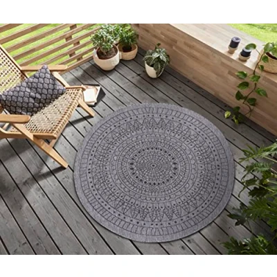 Afbeelding van Rond Buitenkleed Duo Mandala Grijs Bohemian Vloerkleed 123vloerkleed.nl is de online webshop voor vloerkleden en woonaccessoires.