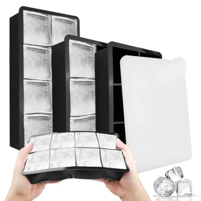 Afbeelding van Fousenuk 3 stuks ijsblokjesvormen groot, ijsblokjesvorm van siliconen, met deksel, silicone, voor cocktails, whisky, wijn, ijsthee (2 x 6 vakken + 1 8 vakken)
