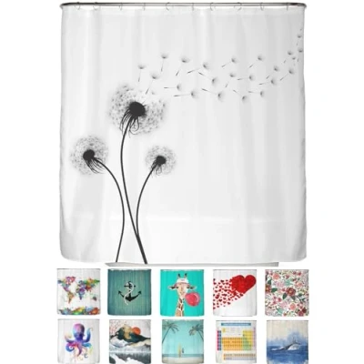 Afbeelding van arteneur® Anti schimmel douchegordijn, 180 x cm, gerecycled, Oeko Tex standaard 100, verzwaarde zoom, ondoorzichtig, wasbaar, 12 ringen, zw/w paardenbloem