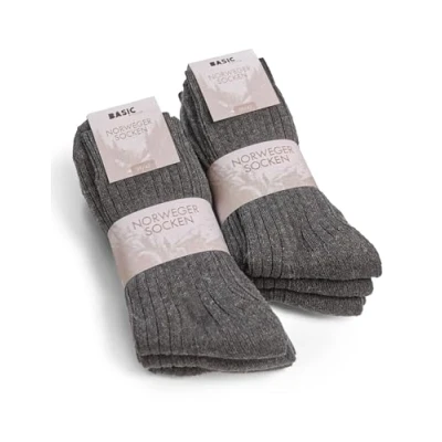 Afbeelding van Basic Treasure 6 Paar Wollen Sokken Zachte en Warme Noorse Wandelsokken, Trekking Functionele Wintersokken (43/46 Zwart)