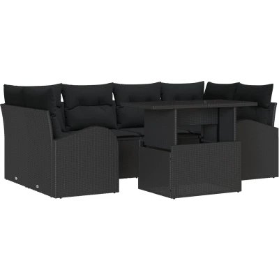 Afbeelding van vidaXL 7 Piece Tuin Sofa Set met Kussens Zwart Poly Rattan
