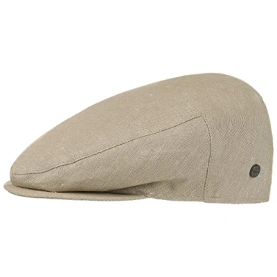 Afbeelding van Lierys Inglese linnen Flatcap heren Flat cap made in Italy van en katoen Zomercap denim look Modellen voorjaar/zomer 58 cm beige