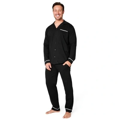 Afbeelding van CityComfort Herenpyjama set klassieke nachtkleding met lange mouwen en broekjes knopen, gezellige loungewear M 3XL cadeaus voor hem, Zwart, XL
