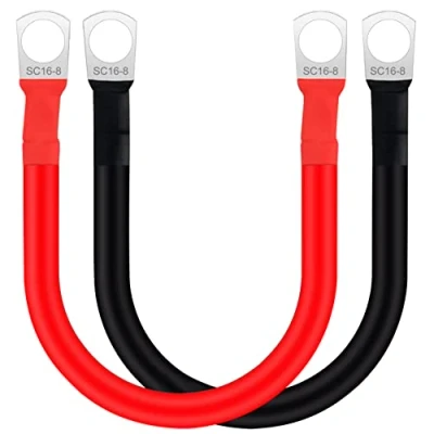 Afbeelding van HuaLiSiJi Batterij verbindingskabel, 16 mm², 5 AWG, M8 kabel, batterijverbinding, 12 V, 24 autoaccukabel met ringogen, batterijkabelset voor auto, vrachtwagen, zonne energie, marine, motorfiets, 50