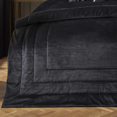 Afbeelding van Laurence Llewelyn Bowen Zwarte fluwelen sprei (L220cm X B150cm) Luxe beddengoed dekbedovertrek superzachte plaid