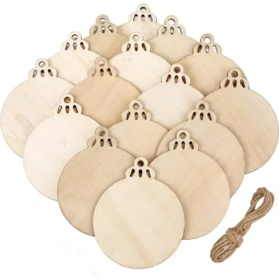 Afbeelding van 10 stuks houten kerstballen ronde plakjes schijf natuurlijke vakantie hangende ornamenten voor doe het zelf ambachten kerstboom decoratie,
