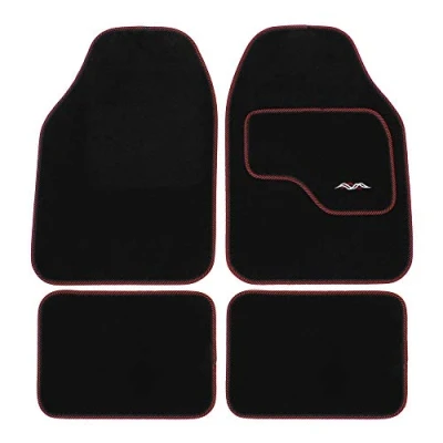 Afbeelding van JVL 01 929RD Universele PVC Gesteund Tapijt Auto Mat Style Set, Zwart/Rood, 4 Stuks