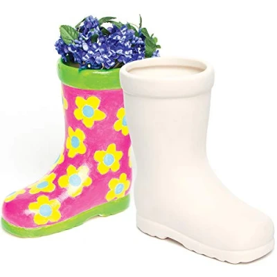 Afbeelding van Baker Ross Keramische bloempotten &quot;rubberlaars&quot; voor kinderen (2 stuks)