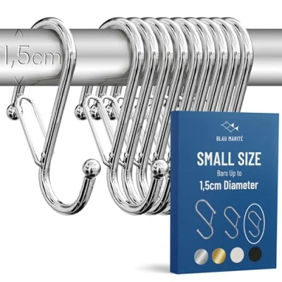 Afbeelding van BLAU MARITÉ 10 haken in S vorm met anti valsysteem. veiligheidsgesp. Lengte: 6,5 cm. Voor staven een diameter tot 1,5 opgeruimd huis. (Zilver,S)