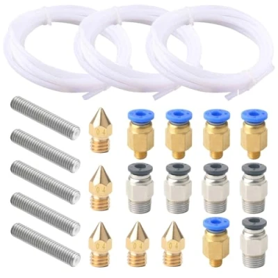 Afbeelding van QitinDasen 3 Meter 3D Printer PTFE Teflon Buis, 6 Stuks PC4 M6 Pneumatische Fitting, M10 5 0.4 mm Mondstuk Printkop, X 30 Keelbuis