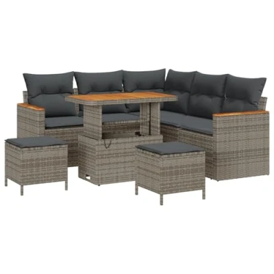 Afbeelding van vidaXL 8 delige tuinbank set met kussens grijs poly rattan acacia