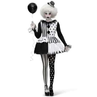 Afbeelding van Spooktacular Creations Volwassen Vrouwen Zwart en Wit Killer Clown Kostuum, voor Halloween terrifier Kostuum Cosplay
