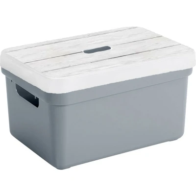 Afbeelding van Sunware Opbergbox/mand blauwgrijs 5 liter met deksel hout kleur Opbergbox