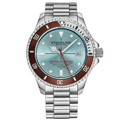 Afbeelding van Stührling Swiss Automatic Depthmaster Heritage 883H 42mm Diver Horloge Tot 200 meter waterbestendig Roestvrijstalen kast, ijsblauwe wijzerplaat, kastanjebruine bezel