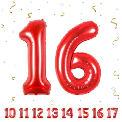 Afbeelding van 16 verjaardag decoratie cijfers ballon jaar folieballon rood voor 16e mannen vrouwen nummer vliegt met helium verjaardagsfeest 40&quot; 101cm