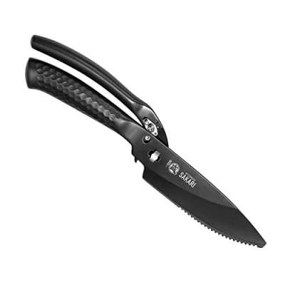 Afbeelding van MITSUMOTO SAKARI 12 cm Japanse Keukenschaar, Zwarte Titanium Duurzaam, Multifunctioneel Roestvrij Staal Voor Kip, Vlees, Botten, Vis