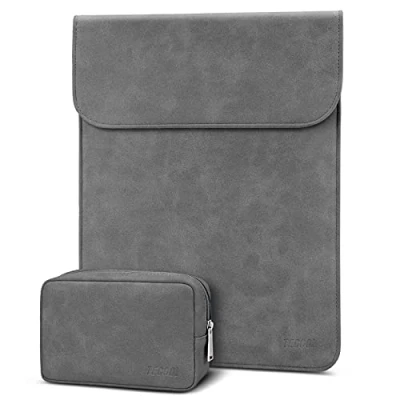 Afbeelding van TECOOL 13 Inch laptophoes Faux suède draagbare beschermhoes met accessoiretasje voor for 2018 2019 Macbook Air 13, 2016 Pro Dell XPS 13,Microsoft Surface 7/6,Grijs
