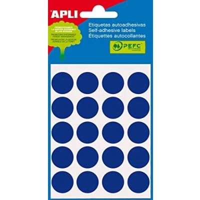 Afbeelding van Apli ronde etiketten in etui diameter 19 mm, blauw, 100 stuks, 20 per