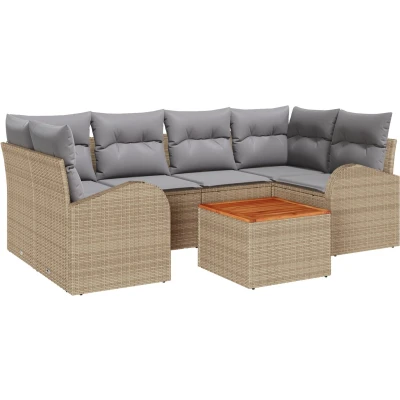 Afbeelding van vidaXL 7 delige Tuin Sofa Set met Kussens Beige Poly Rattan Acacia, 2 persoons Opslag &amp;
