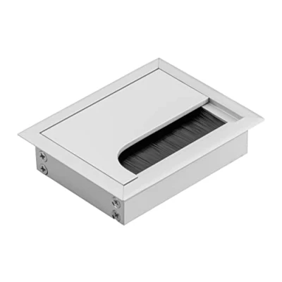 Afbeelding van GTV kabeldoorvoer Merida met openingsdeksel kabeldoorlaat, rechthoekige kabelorganisatie voor meubels, installatie in het werkblad, 80 x 100 mm, zilver
