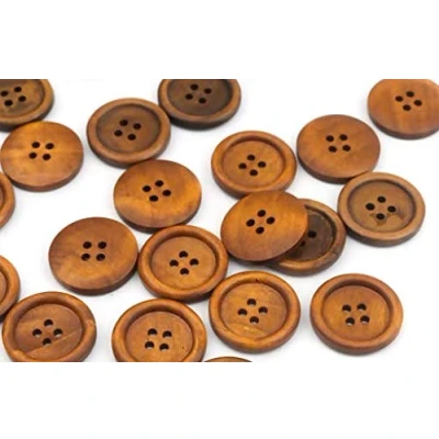 Afbeelding van Handarbeit Lieblingsladen 20 edele houten knopen rond bruin 25 mm 4 gaten om op te naaien, doe het zelf scrapbooking voor jassen, jasknopen, mutsen, donkerbruin viergaats