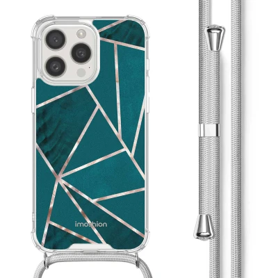 Afbeelding van Apple iPhone 15 Pro Max Hoesje Kunststof iMoshion Softcase/Koordhoesje/Backcover Petrol Green Graphic Telefoonhoesje