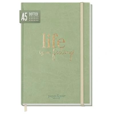 Afbeelding van paper&amp;you® Bullet Journal gestippeld A5 met elastiek [Salie] 156 pagina&#039;s notitieboek, agenda duurzaam &amp; klimaatvriendelijk