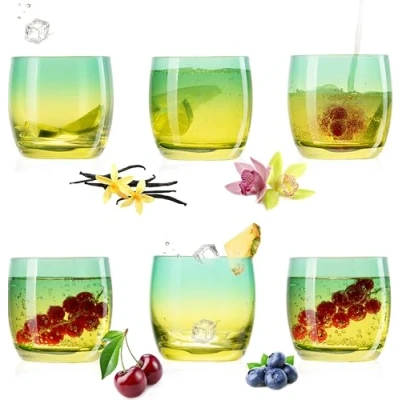 Afbeelding van PLATINUX drinkglazen groen geel van glas, kleurrijk, 200 ml (max. 320 ml), set 6 waterglazen, sapglazen,