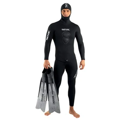 Afbeelding van Seac Royal, 5 mm neopreen wetsuit voor freediving, long john en vest met capuchon