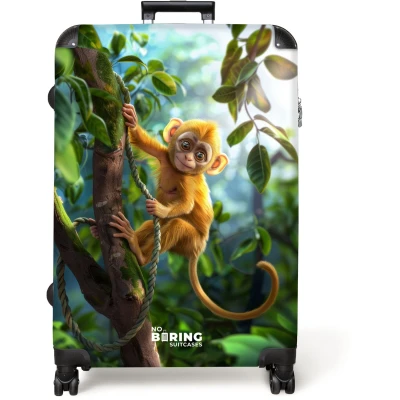 Afbeelding van NoBoringSuitcases.com® Koffer groot Reiskoffer lichtgewicht Aap Jungle Speels Rolkoffer met 4 wielen Grote trolley XL 98 liter bagage