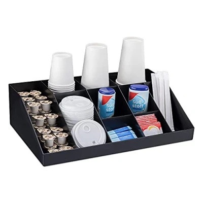 Afbeelding van Navaris organizer voor koffieaccessoires Bakje suiker, melk en theezakjes 10 vakken Zwart