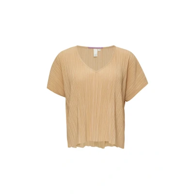 Afbeelding van QS MIT Plisseefalten Blouse, Dames, Maat: Large, Beige