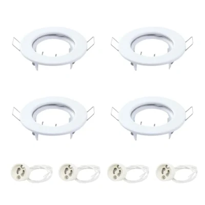 Afbeelding van VIKSAUN Set van 4 ronde inbouwspots, sierring, wit, inbouwverlichting met GU10 lampmontageframe voor halogeenlamp, 50 mm lamp, plafondspot MR16 (4 stuks)