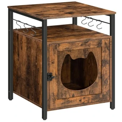 Afbeelding van HOOBRO Kattenbak, Kattenhuis met 6 Verwijderbare Haken, Kattengrot, Enkele Deur en Open Plank, Grote Opbergruimte, Stal, Bank, Kattenladekast, Woonkamer, Hal EBF05MW01