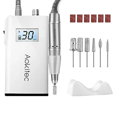 Afbeelding van Aokitec Elektrische nagelboor draagbare nagelvijlset voor acryl gelnagels, 30.000 toeren per minuut, polijstgereedschap manicure en pedicure thuisgebruik, weinig afgifte van warmte