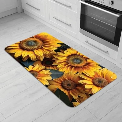 Afbeelding van Comart, Austin Loper van bedrukt polyester, waterdicht en antislip, motief: zonnebloemen, 50 x 100 cm, machinewasbaar, duurzaam, geproduceerd in Italië