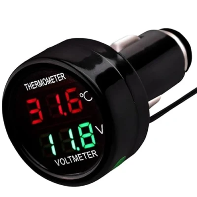 Afbeelding van Digitale voltmeter, autothermometer, DC 12 V, 24 36 2 in 1 led spanningsbewaking, temperatuurmeter, meetinstrument voor auto, vrachtwagen