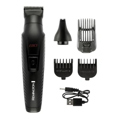 Afbeelding van Remington Multi Grooming Kit voor Mannen Grafiet G10 (5 opzetstukken geïntegreerd, Baardtrimmer, Lichaam, Neus &amp; Oor Trimmer, Tondeuse, Zelfslijpende messen, Waterdicht, 40 min. looptijd) PG2100