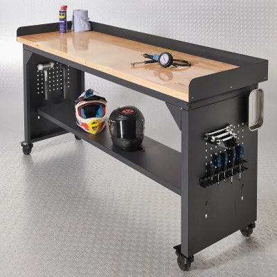 Afbeelding van Datona Werkbank PRO Eiken Werkblad Legbord Verrijdbaar 200 Cm Zwart (200 x 65 108 cm)