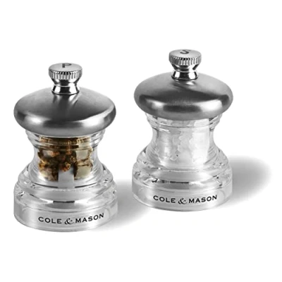 Afbeelding van Peper en zoutmolen Cole &amp; Mason Button Clear Inox Mini