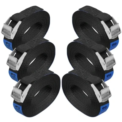Afbeelding van BB Sport Sjorband spanband bevestigingsband met klemgesp zwart, beschikbaar in verschillende lengtes EN hoeveelheden draagvermogen tot 250 kg DIN 12195 2, 6 stucks 2.5 cm x 4 m