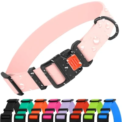 Afbeelding van CollarDirect Waterdichte hondenhalsband, verstelbaar, siliconen en kunststof, geurbestendig, gemakkelijk te reinigen, veiligheidssluiting, voor kleine, middelgrote grote honden (babyroze, S (25 33