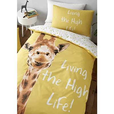 Afbeelding van Catherine Lansfield Giraffe omkeerbare eenpersoons dekbedovertrek set met kussensloop geel