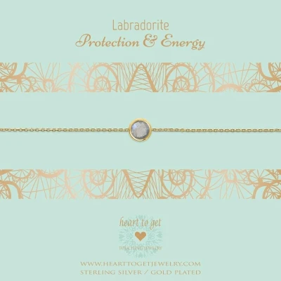 Afbeelding van Heart to Get bracelet, gold plated, one gemstone in between, Labradorite, protection &amp; energy